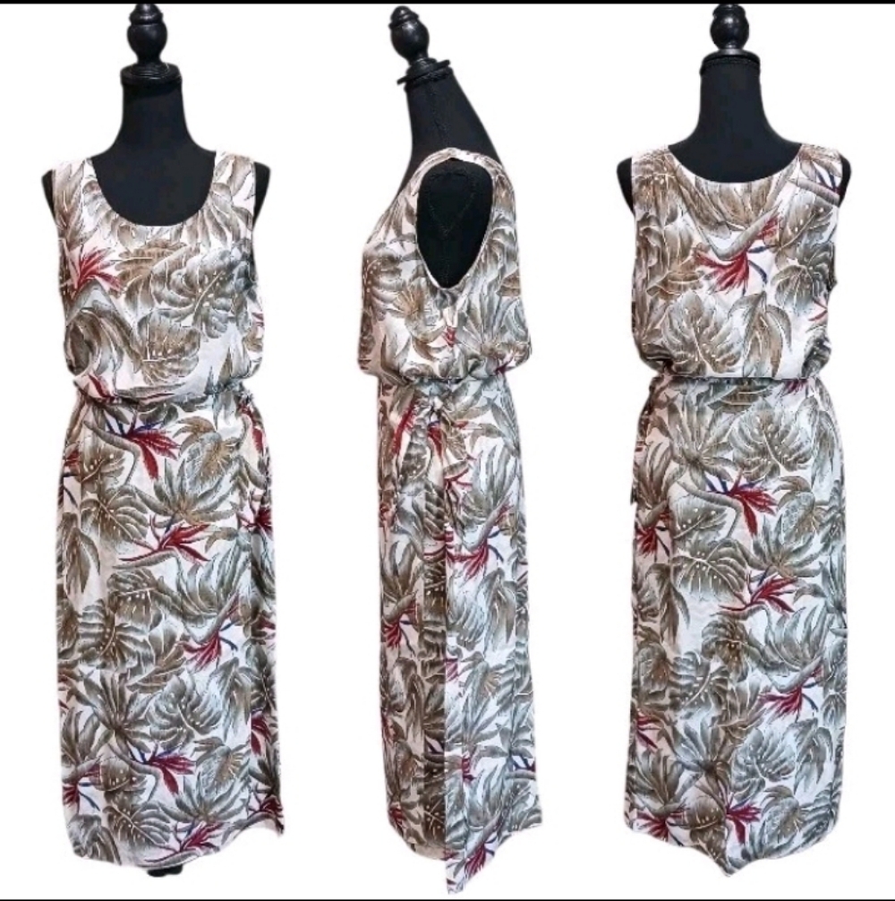 2PC Vintage Hilo Hattie Tank Top & Wrap Midi Skirt Set Bird Of Paradise Fujiette - Picture 2 of 11